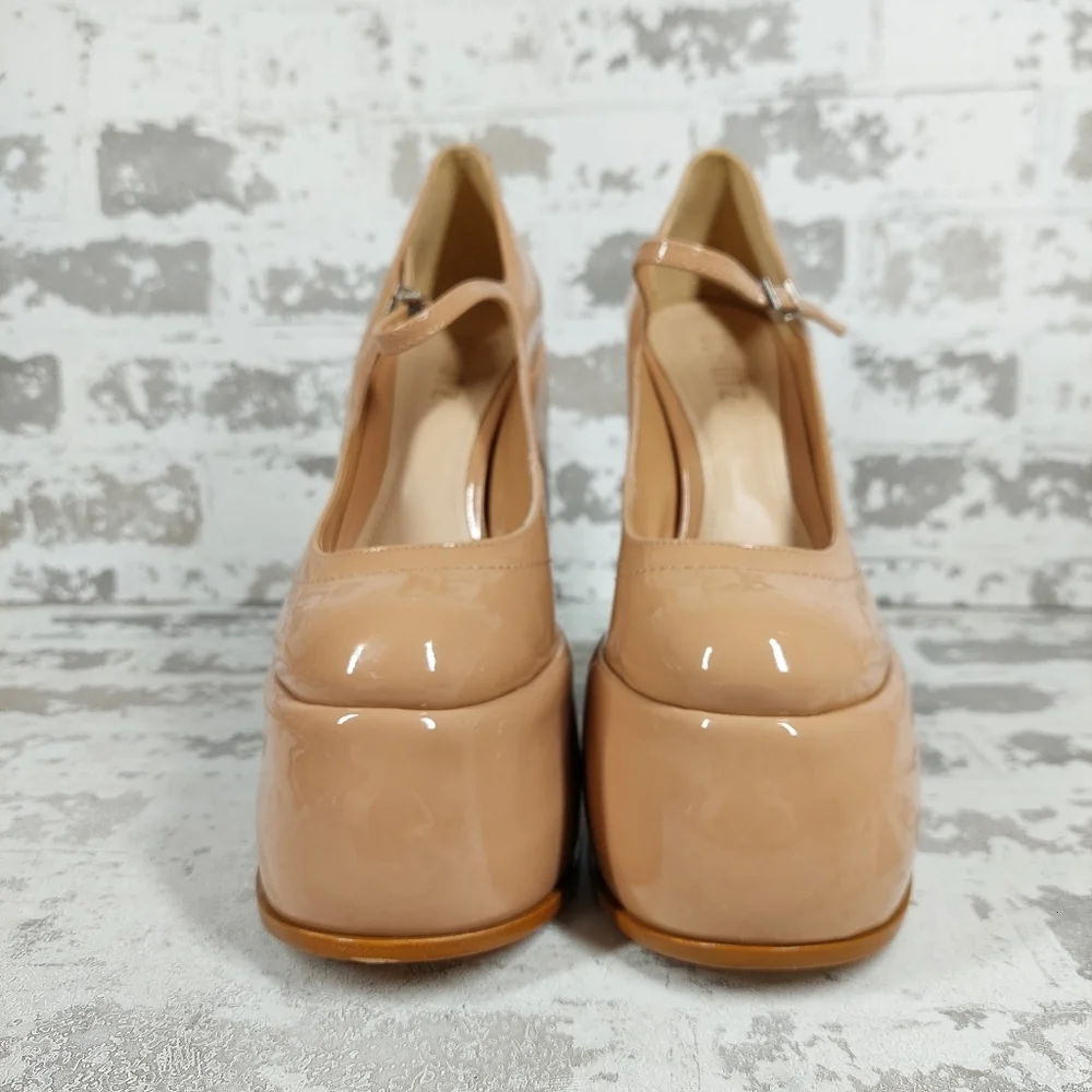 New Schutz Zayne New Pressego Tan Patent Leather Platform Mary Jane Pumps D143